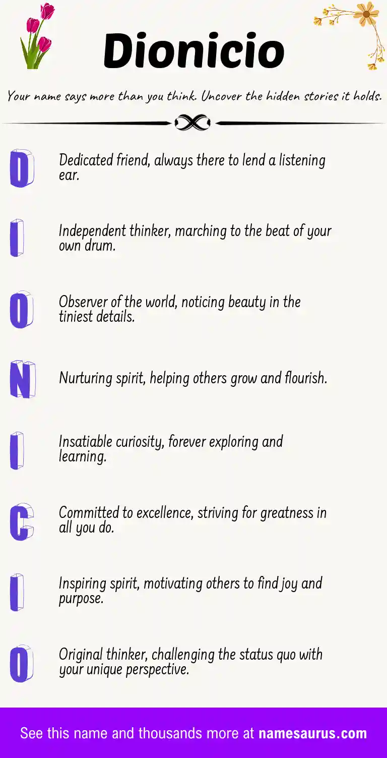 Acrostic poem about Dionicio.