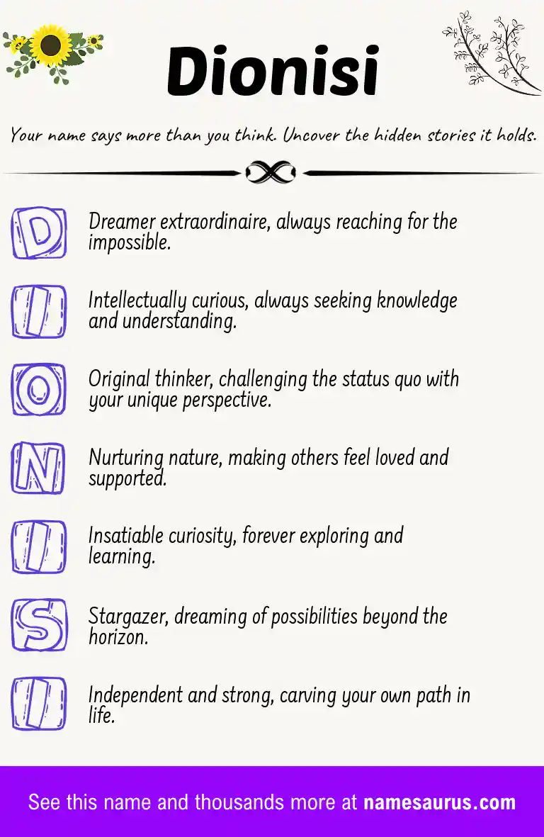 Acrostic poem about Dionisi.