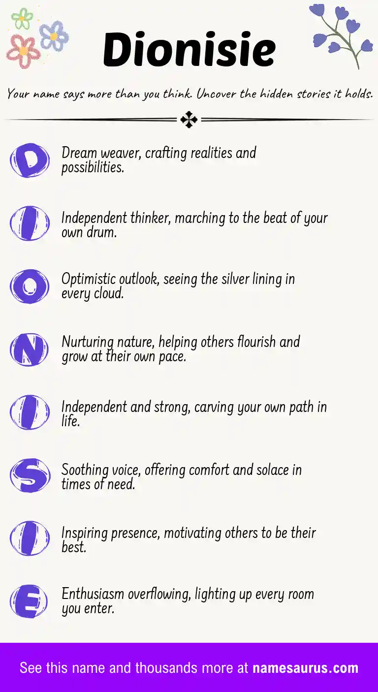 Acrostic poem about Dionisie.