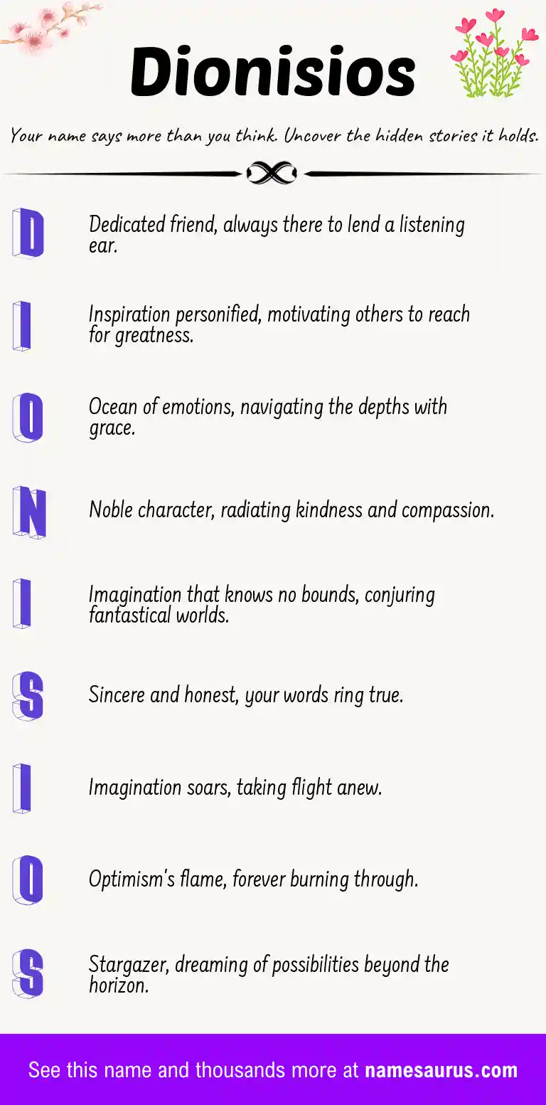 Acrostic poem about Dionisios.