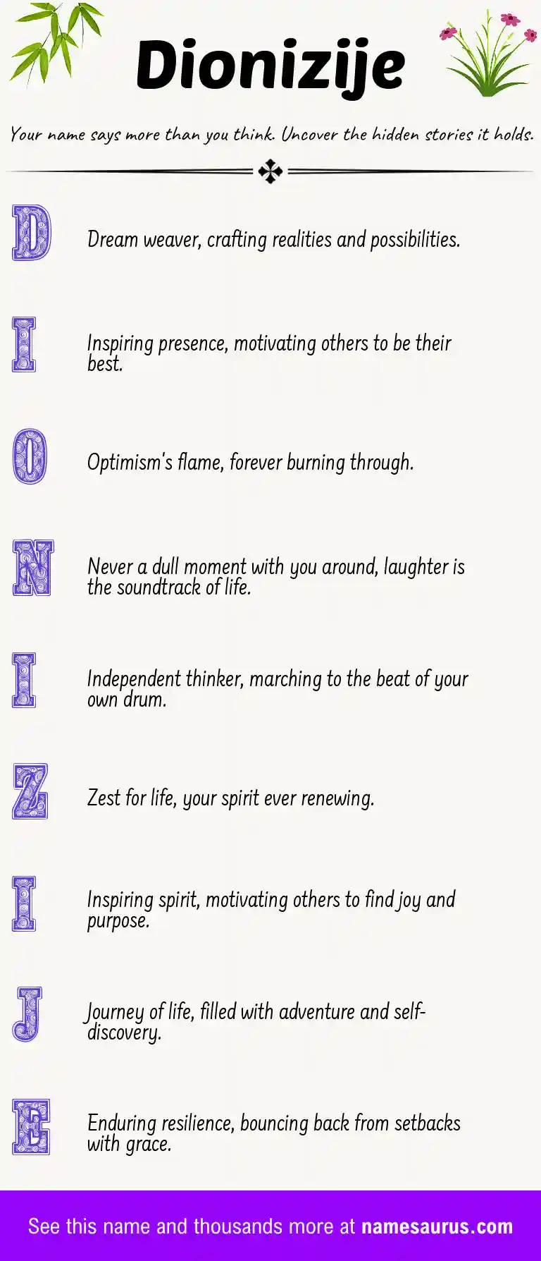 Acrostic poem about Dionizije.