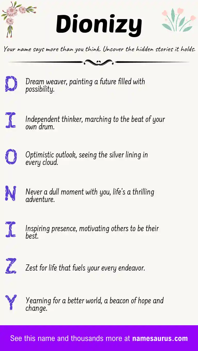 Acrostic poem about Dionizy.