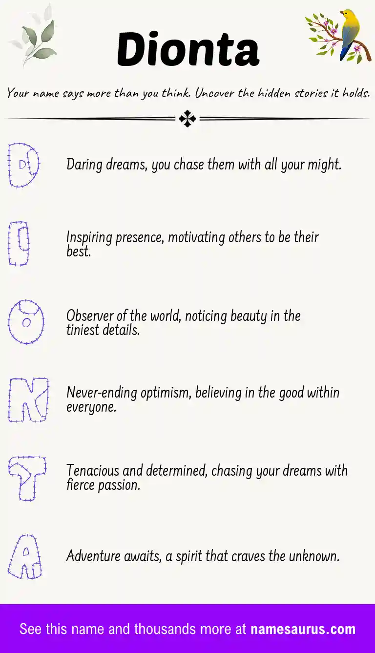 Acrostic poem about Dionta.