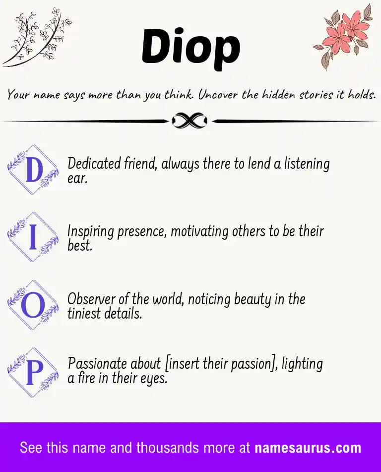 Acrostic poem about Diop.
