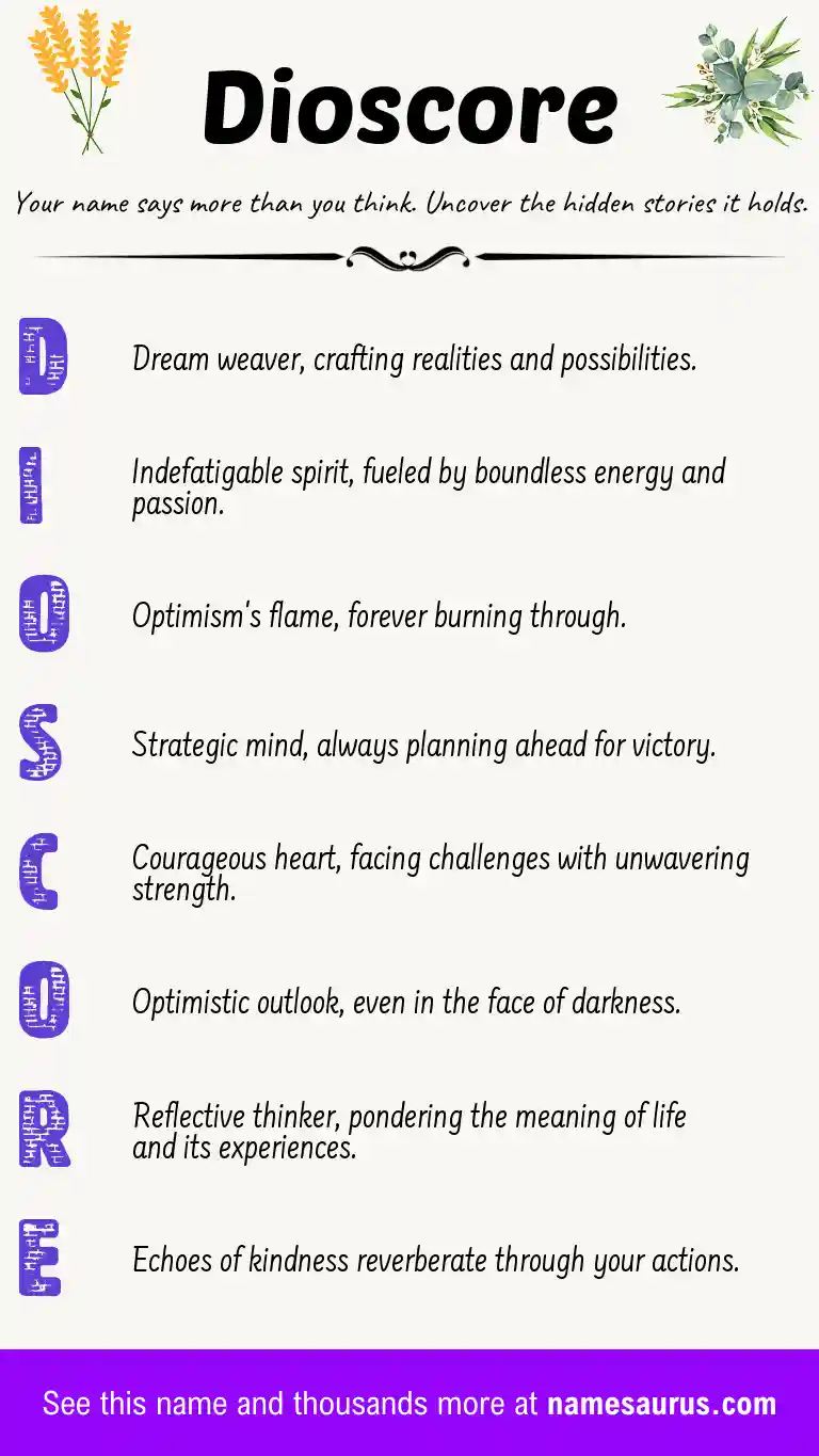 Acrostic poem about Dioscore.
