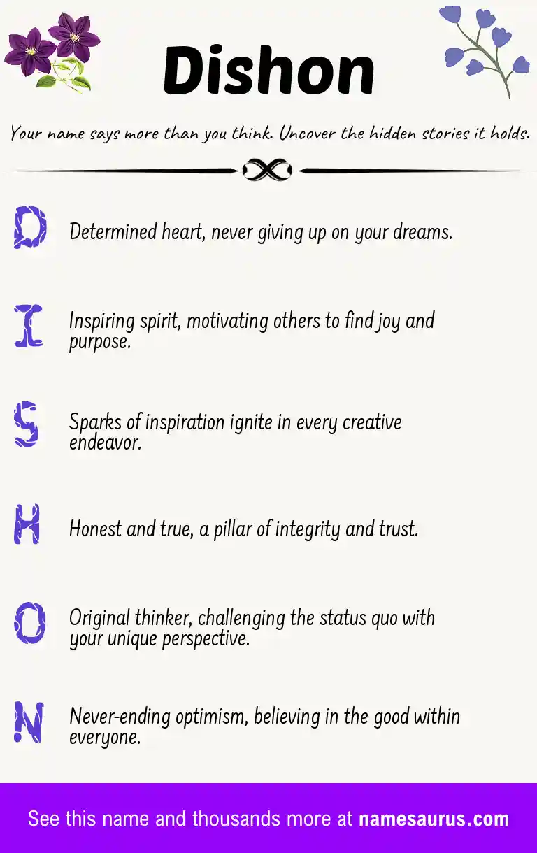 Acrostic poem about Dishon.