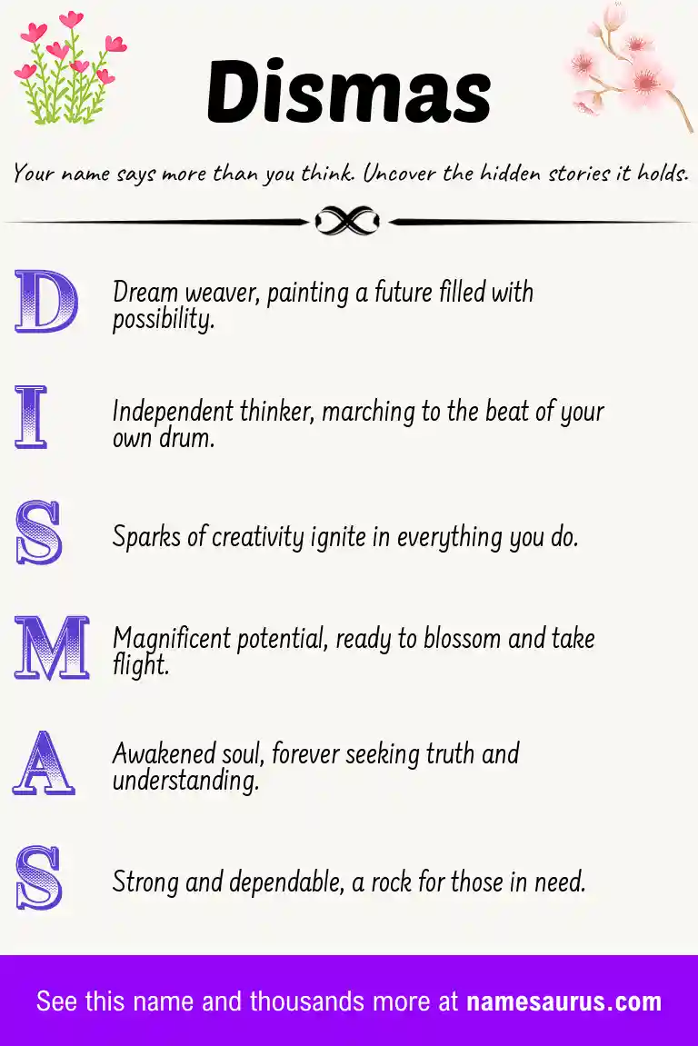 Acrostic poem about Dismas.