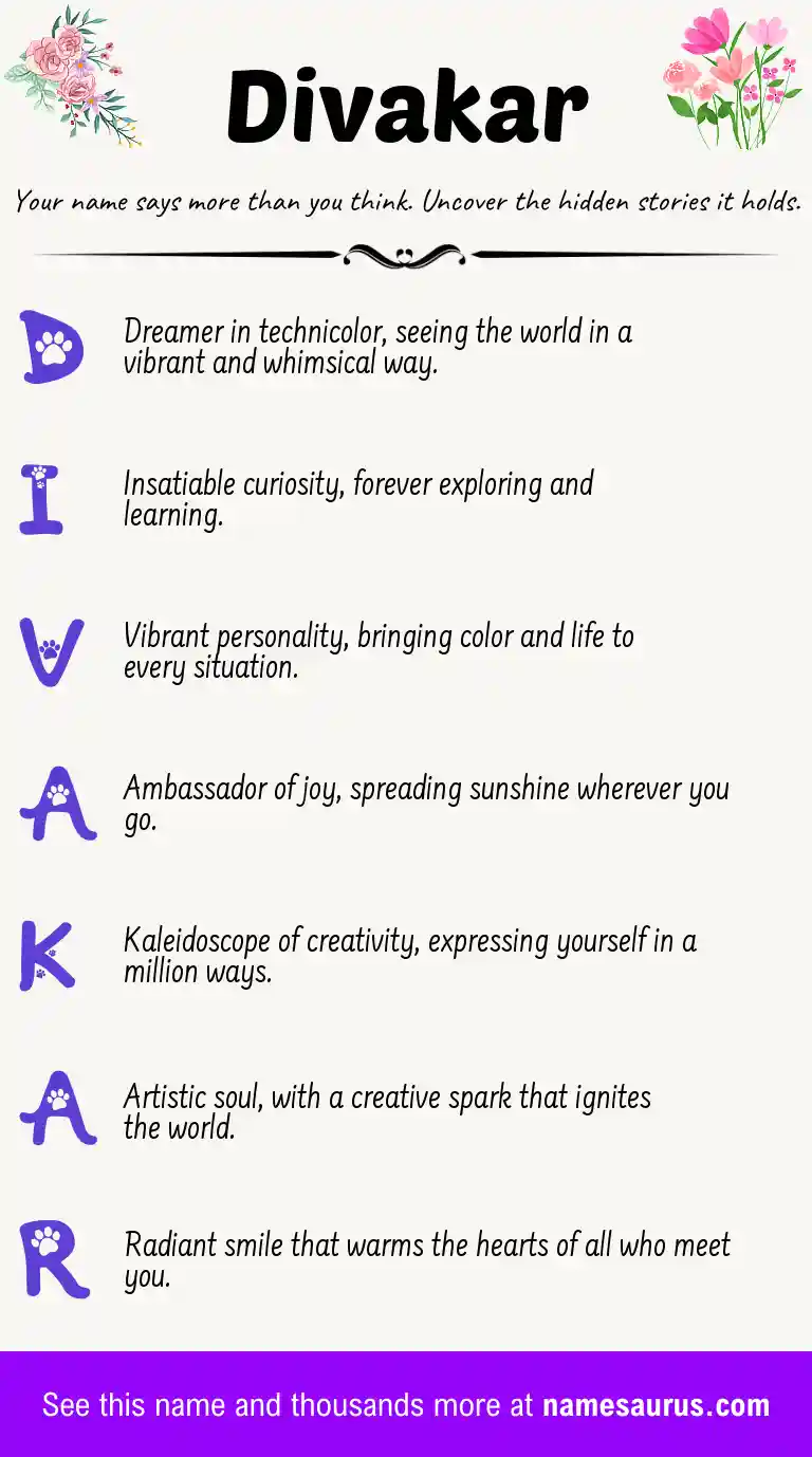 Acrostic poem about Divakar.