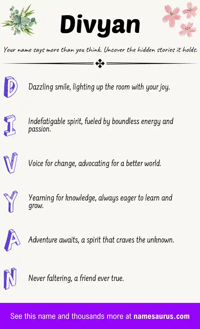 Acrostic poem about Divyan.