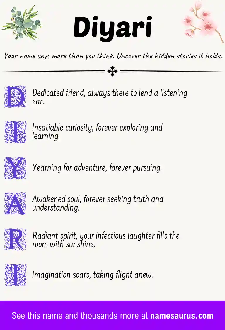 Acrostic poem about Diyari.