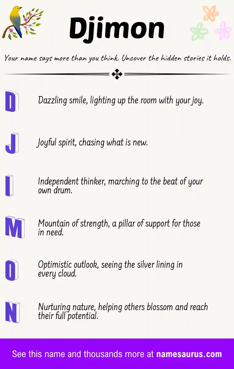 Acrostic poem about Djimon.