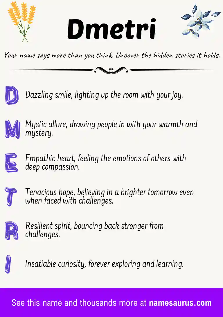Acrostic poem about Dmetri.