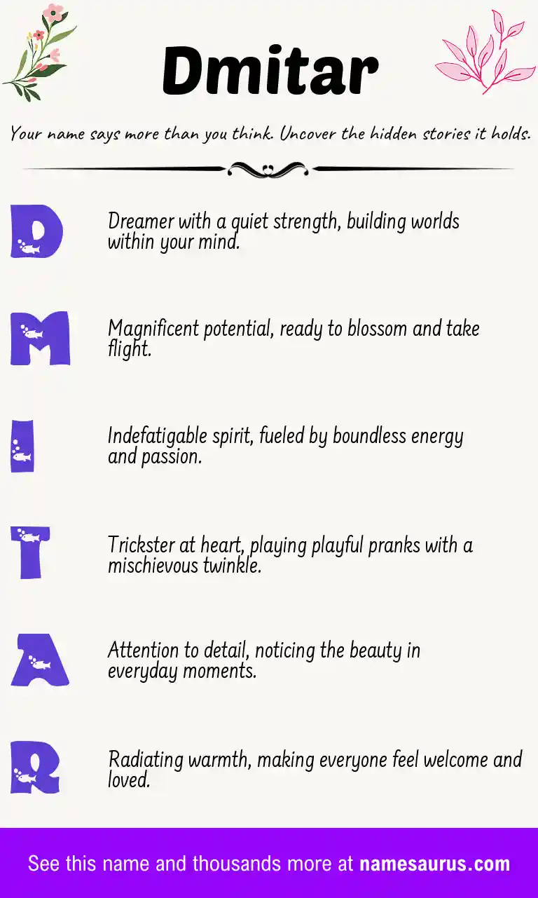 Acrostic poem about Dmitar.
