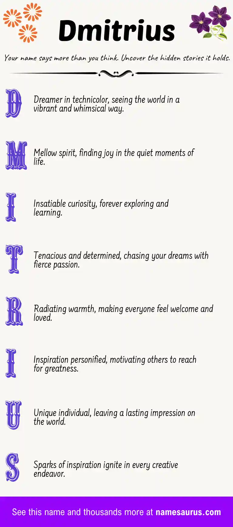 Acrostic poem about Dmitrius.