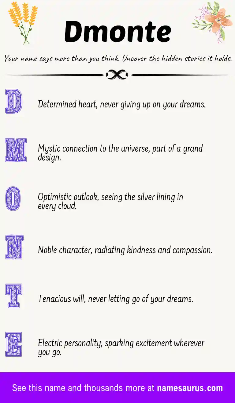 Acrostic poem about Dmonte.