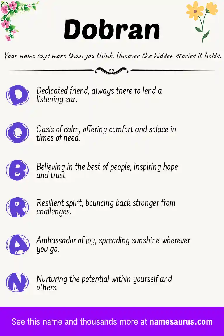 Acrostic poem about Dobran.