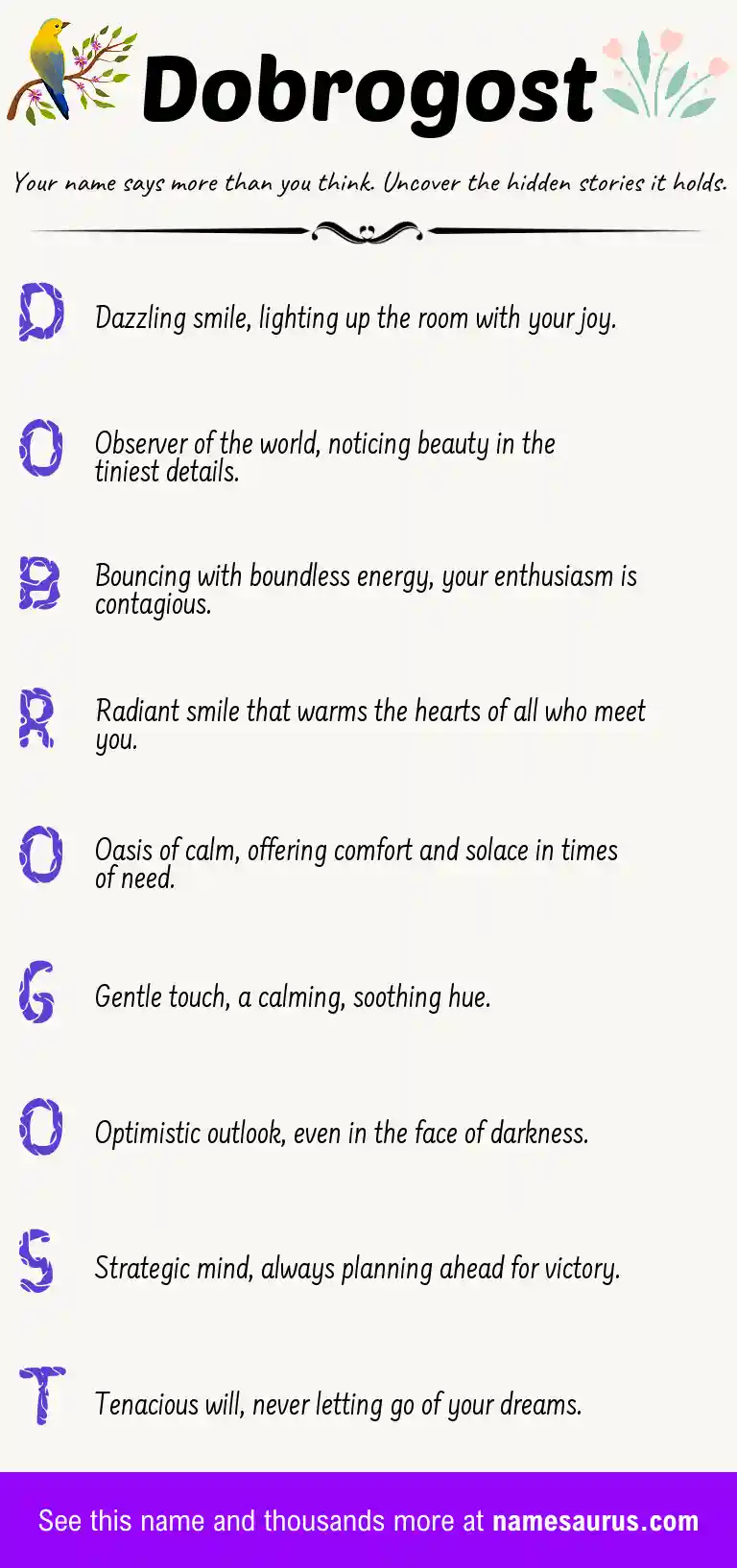 Acrostic poem about Dobrogost.