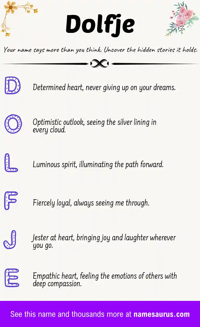 Acrostic poem about Dolfje.