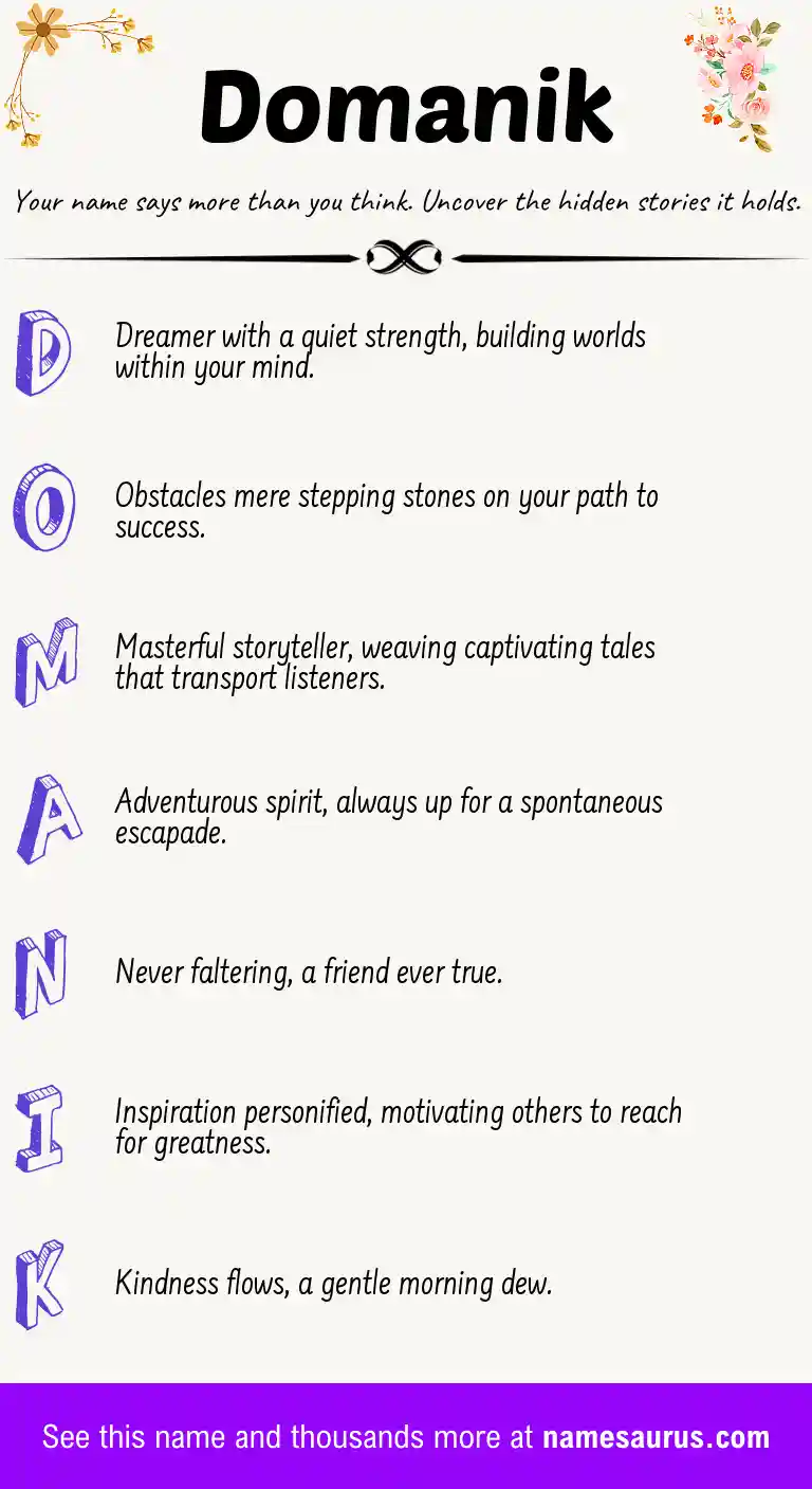 Acrostic poem about Domanik.