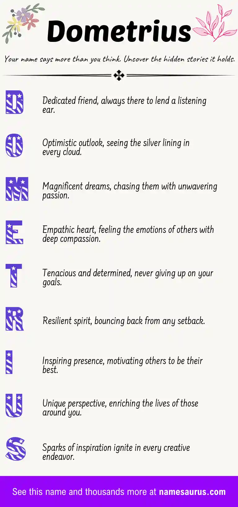 Acrostic poem about Dometrius.