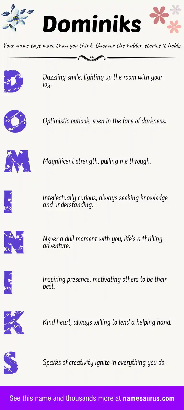 Acrostic poem about Dominiks.