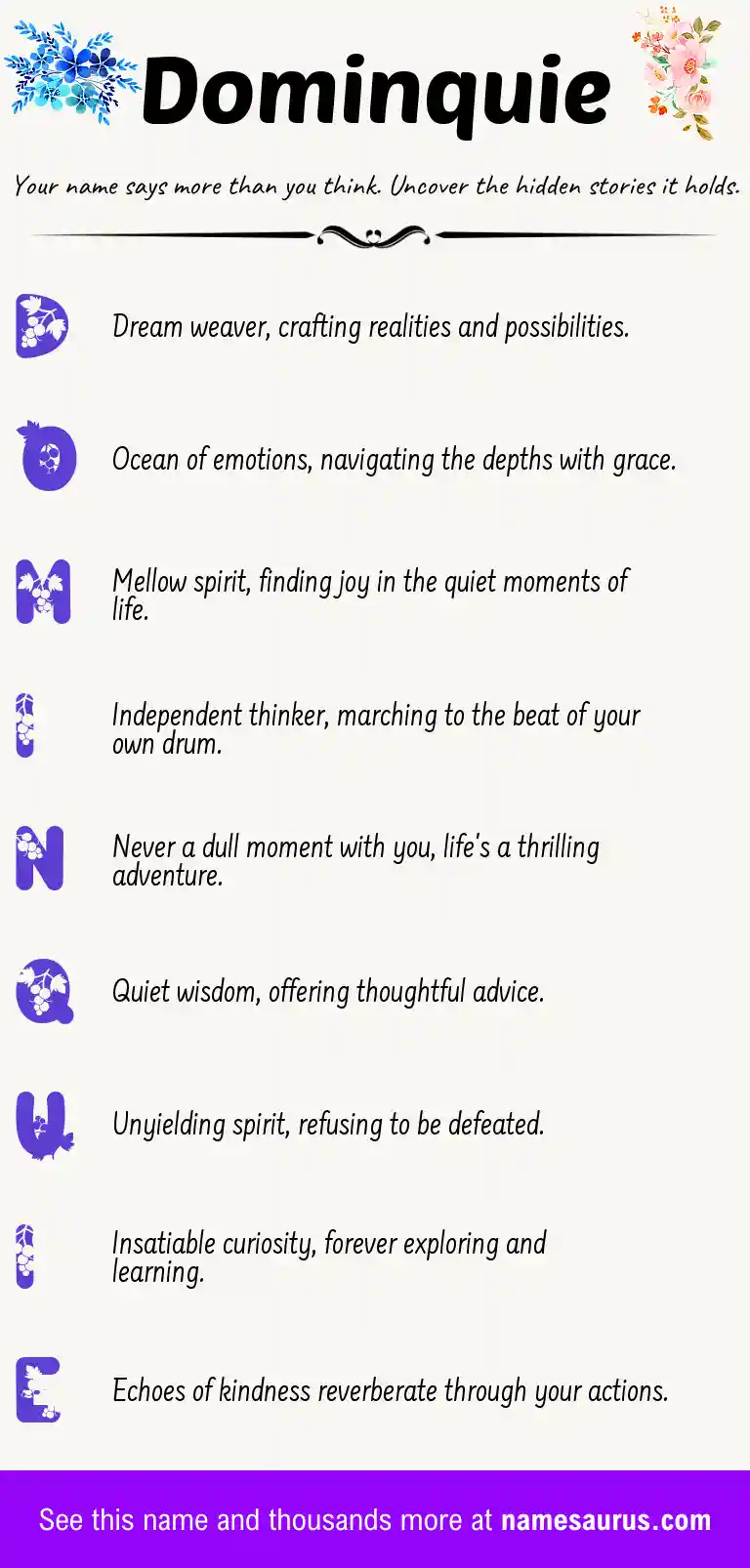 Acrostic poem about Dominquie.