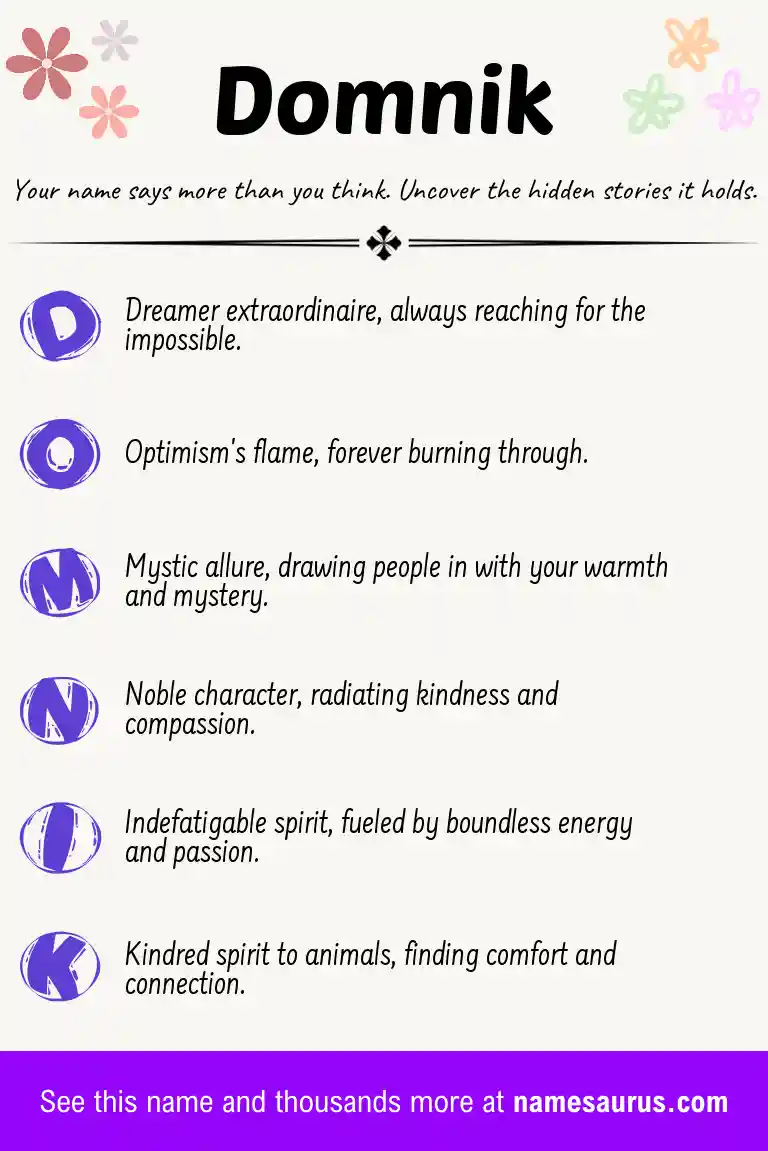 Acrostic poem about Domnik.