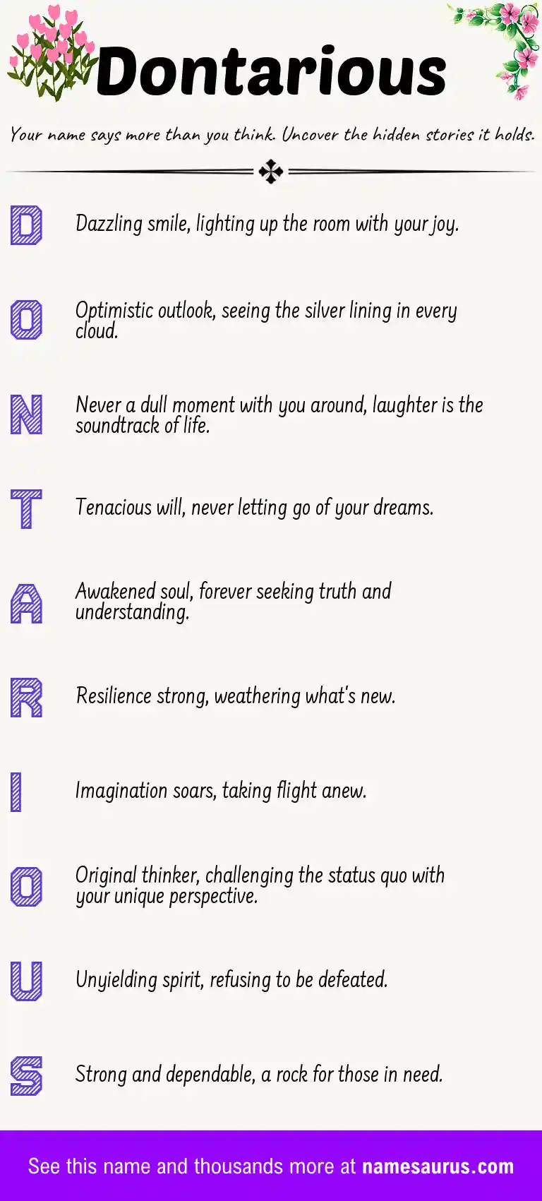 Acrostic poem about Dontarious.
