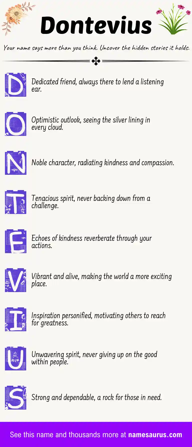 Acrostic poem about Dontevius.