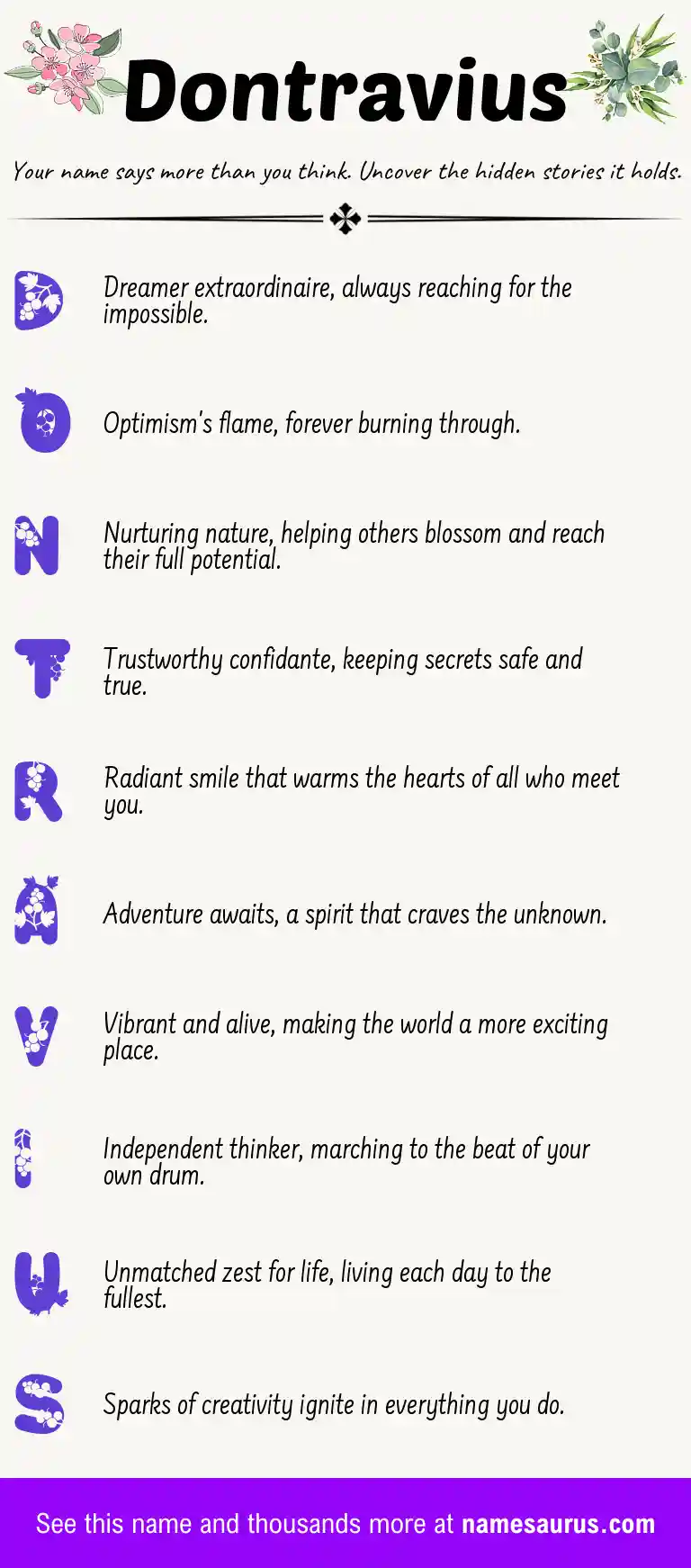Acrostic poem about Dontravius.