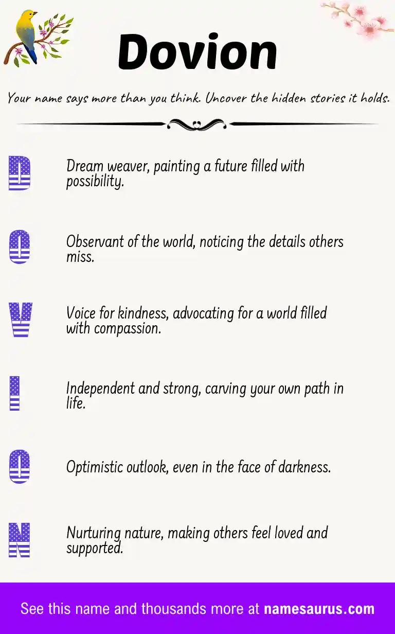 Acrostic poem about Dovion.
