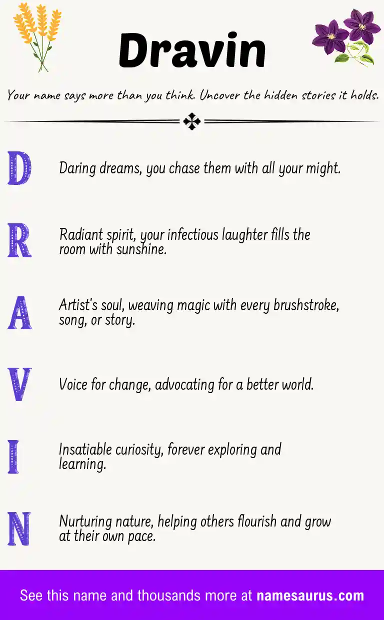 Acrostic poem about Dravin.