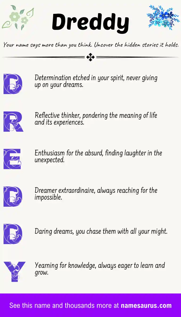 Acrostic poem about Dreddy.