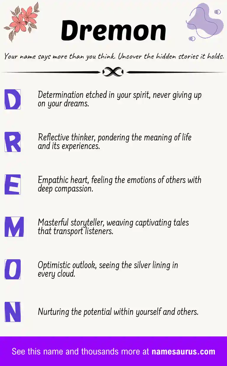 Acrostic poem about Dremon.