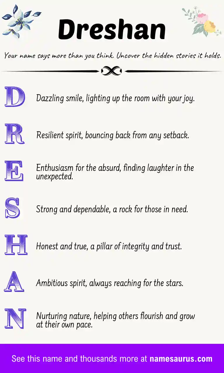 Acrostic poem about Dreshan.