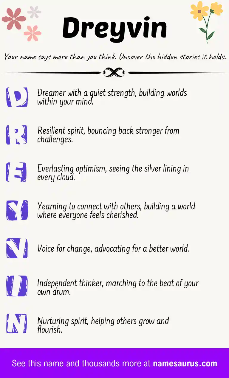 Acrostic poem about Dreyvin.