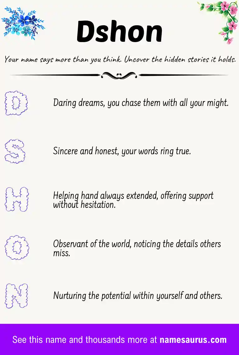 Acrostic poem about Dshon.