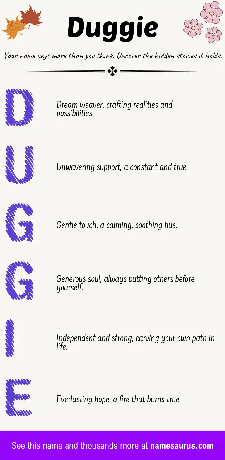 Acrostic poem about Duggie.