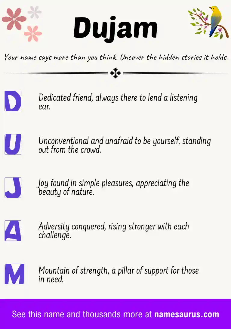 Acrostic poem about Dujam.