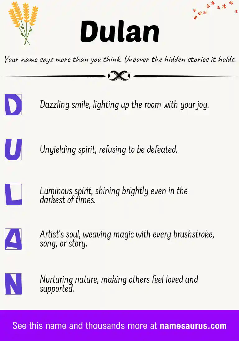 Acrostic poem about Dulan.
