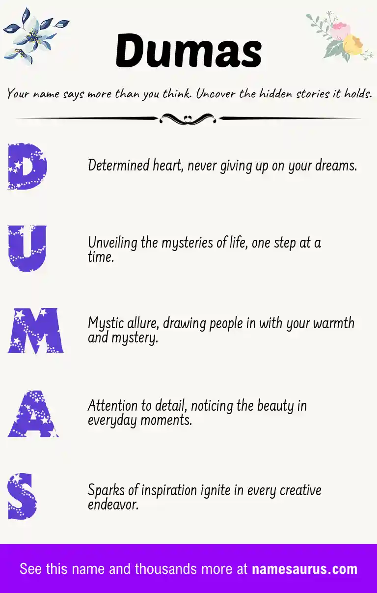 Acrostic poem about Dumas.