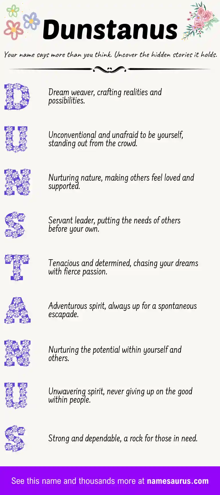 Acrostic poem about Dunstanus.
