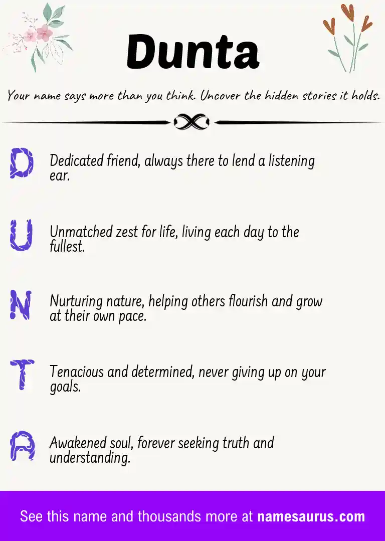 Acrostic poem about Dunta.