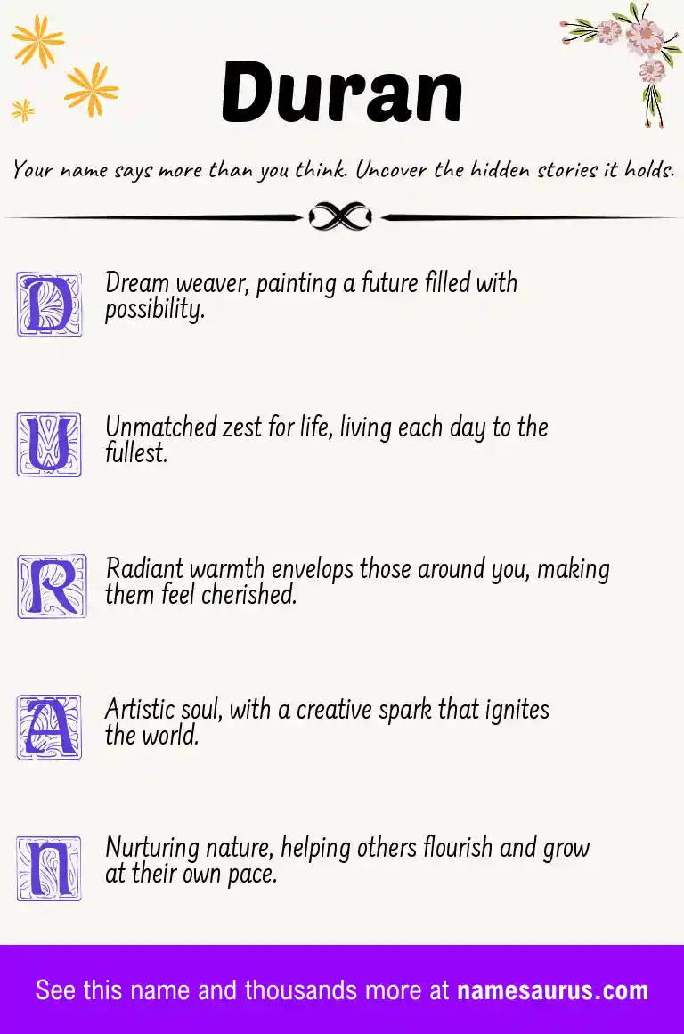 Acrostic poem about Duran.