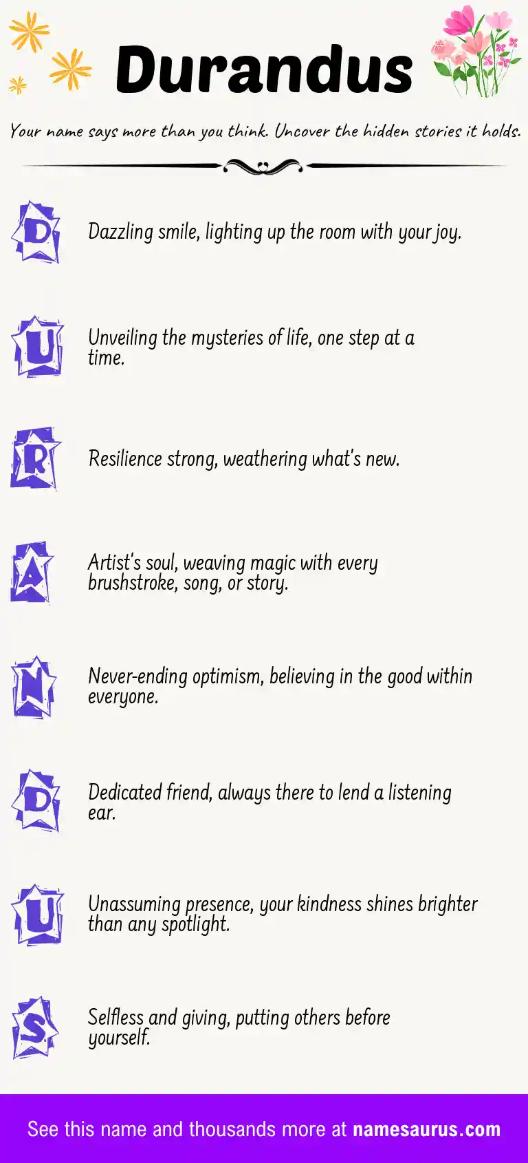 Acrostic poem about Durandus.