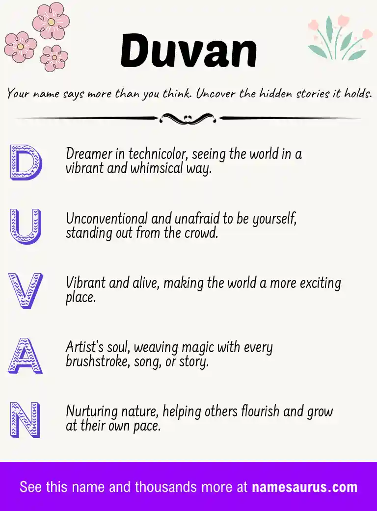 Acrostic poem about Duvan.