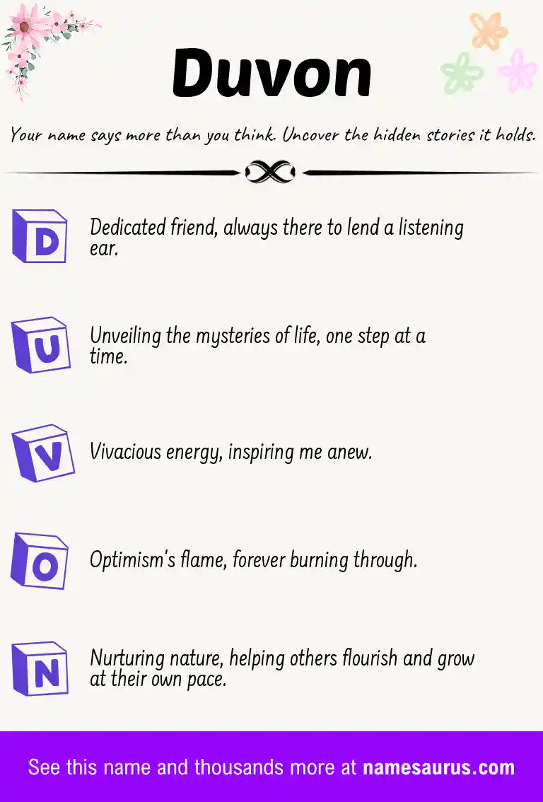 Acrostic poem about Duvon.