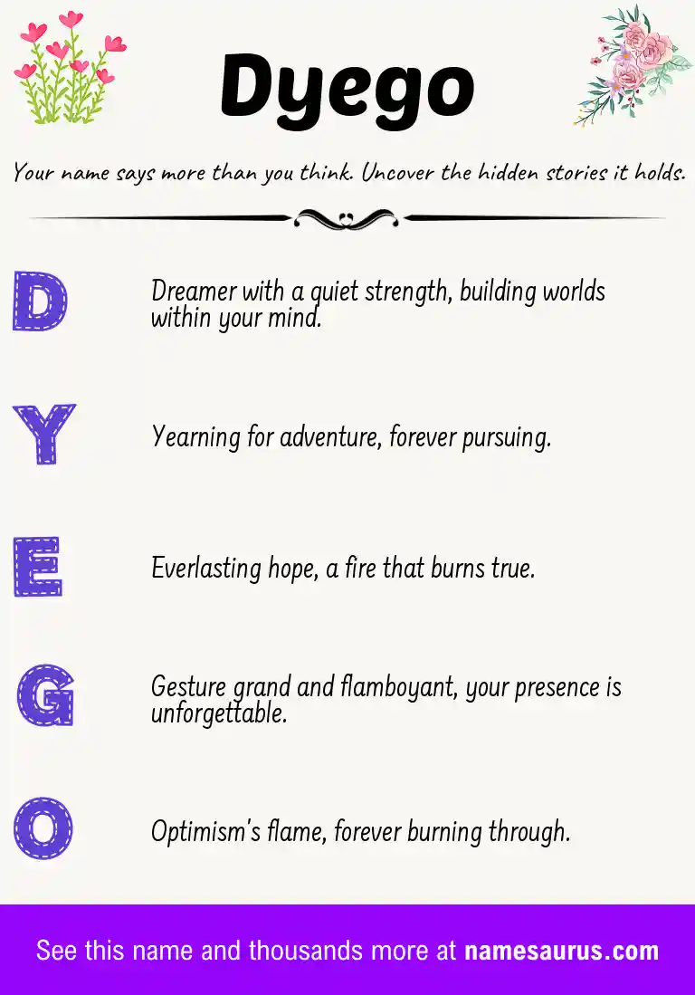 Acrostic poem about Dyego.