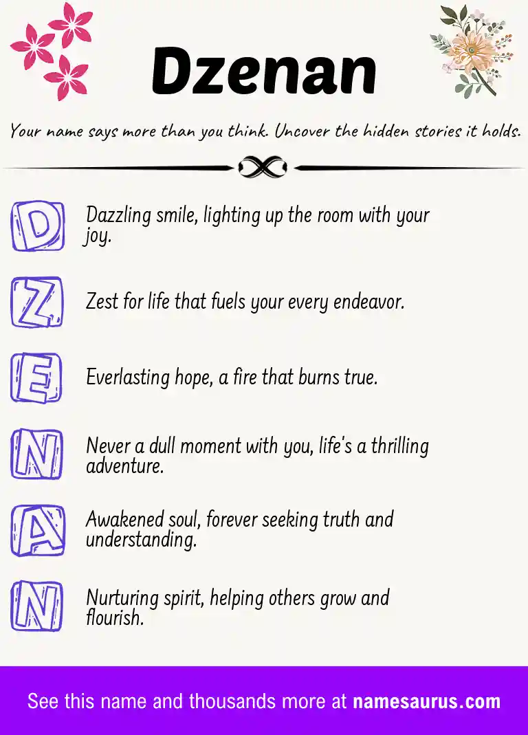 Acrostic poem about Dzenan.