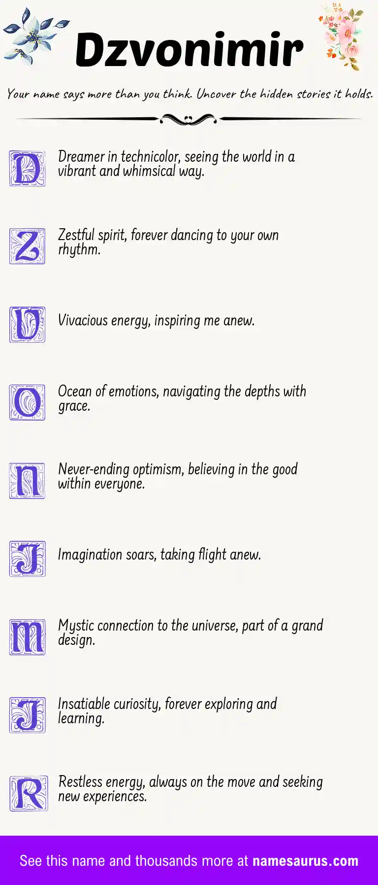 Acrostic poem about Dzvonimir.